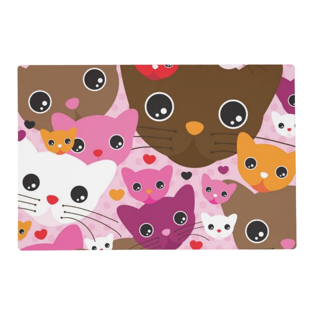 cute kitten cat background pattern placemat (Front)