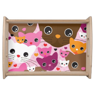 cute kitten cat background pattern serving tray