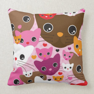 cute kitten cat background pattern throw pillow