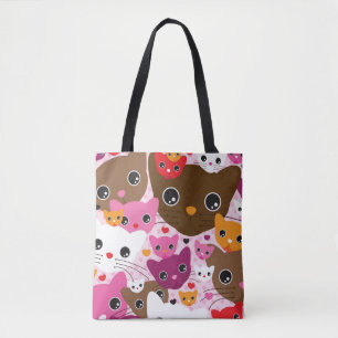 cute kitten cat background pattern tote bag