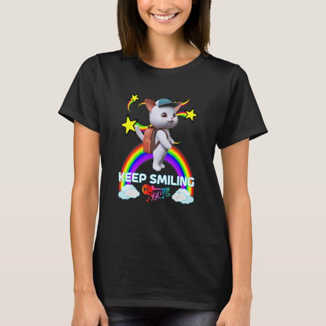 Cute Kitten Cat Backpack Baseball Cap KEEP SMILING T-Shirt (Front)