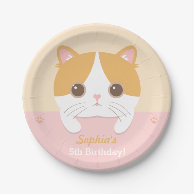 Cute Kitten Cat Birthday Party Paper Plates (Front)