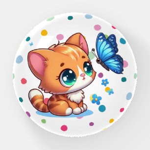 Cute kitten/cat & butterfly paperweight
