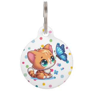 Cute kitten/cat & butterfly pet ID tag