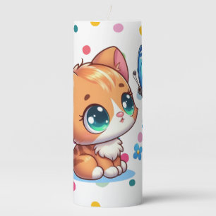 Cute kitten/cat & butterfly pillar candle