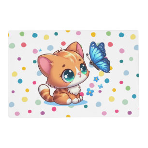 Cute kitten/cat & butterfly placemat