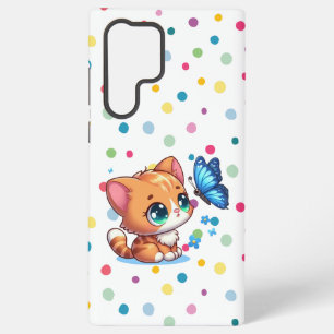 Cute kitten/cat & butterfly samsung galaxy s22 ultra case