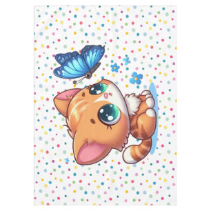 Cute kitten/cat & butterfly tablecloth