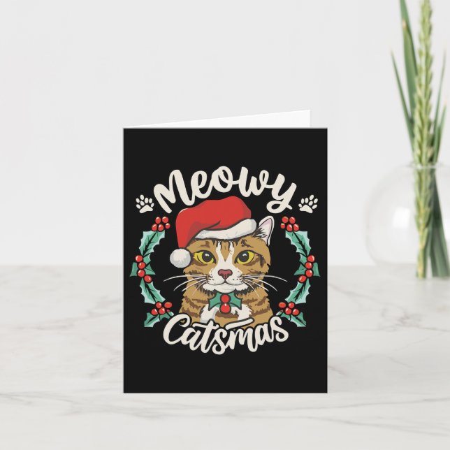 Cute Kitten Cat Christmas Santa Hat Meowy Catmas W Card (Front)