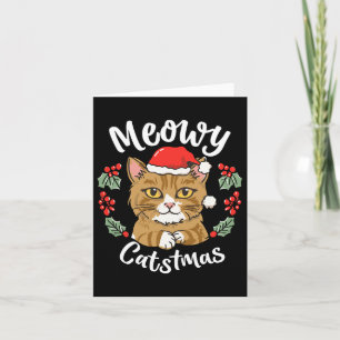 Cute Kitten Cat Christmas Santa Hat Meowy Catmas W Card
