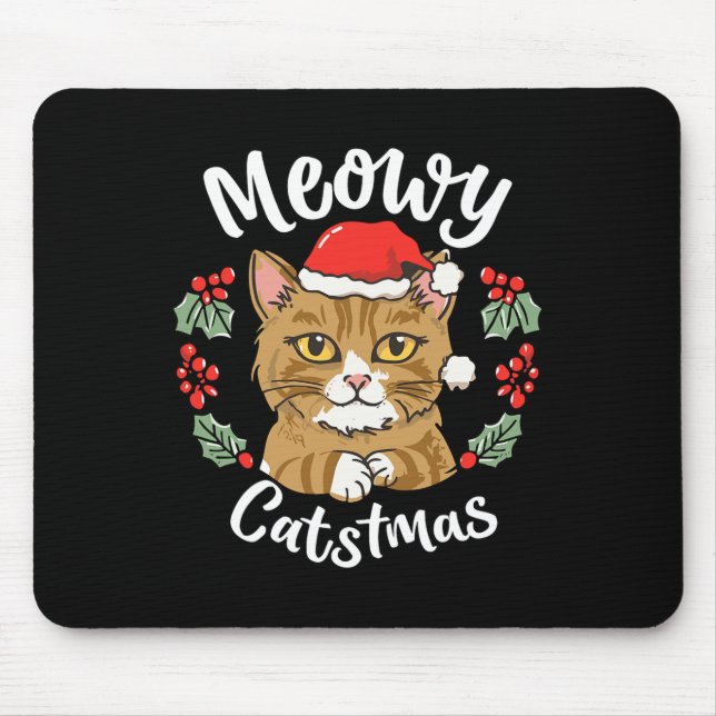 Cute Kitten Cat Christmas Santa Hat Meowy Catmas W Mouse Pad (Front)
