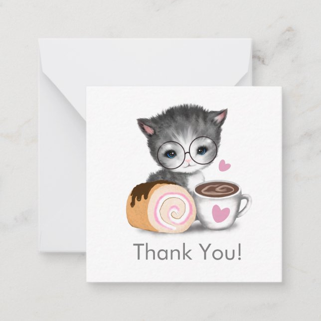 Cute Kitten Cat Coffee Thank You Note card (Front)