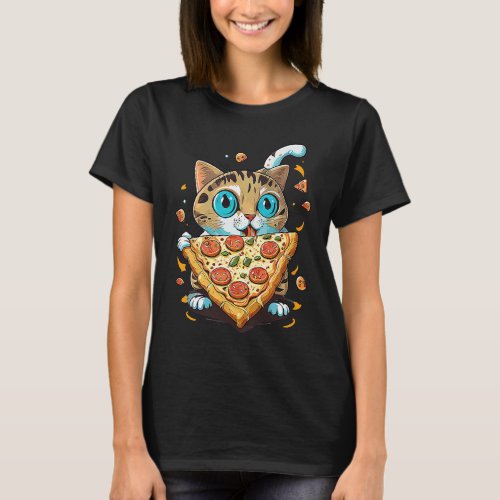 Cute Kitten Cat Eating Pizza T_Shirt