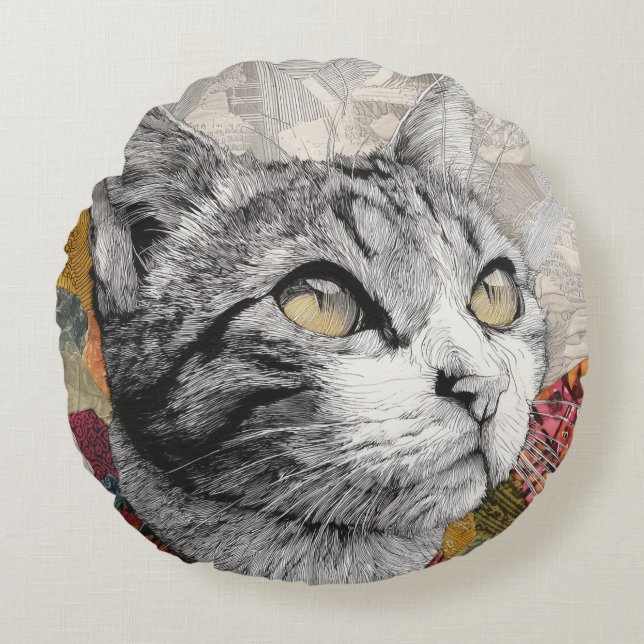 Cute Kitten Cat Feline Round Pillow (Front)