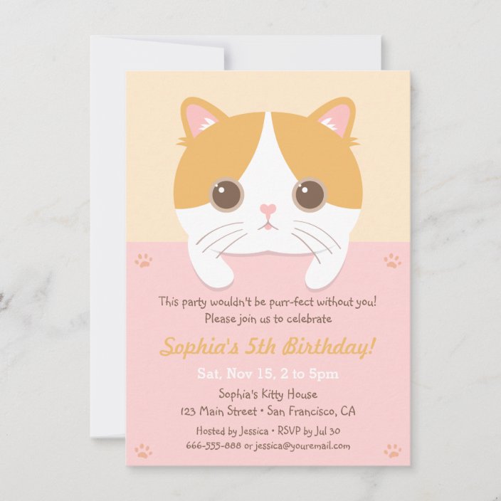 Cute Kitten Cat Girls Birthday Party Invitations | Zazzle.com