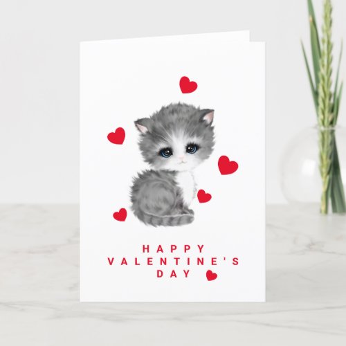 Cute Kitten Cat Heart Valentines Day Cards