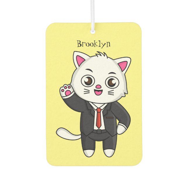 Cute kitten cat in business suit cartoon air freshener (Front)