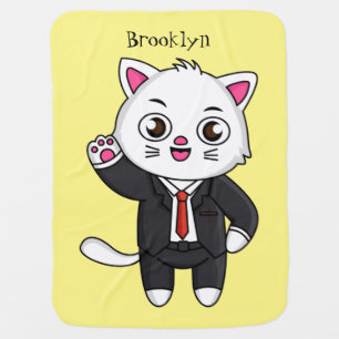 Cute kitten cat in business suit cartoon baby blanket