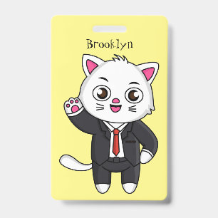 Cute kitten cat in business suit cartoon badge