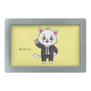 Cute kitten cat in business suit cartoon belt buckle