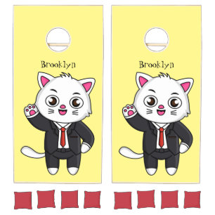 Cute kitten cat in business suit cartoon cornhole set