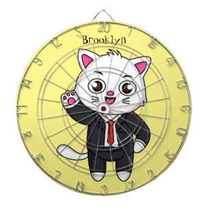 Cute kitten cat in business suit cartoon dart board