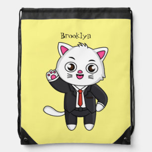 Cute kitten cat in business suit cartoon drawstring bag