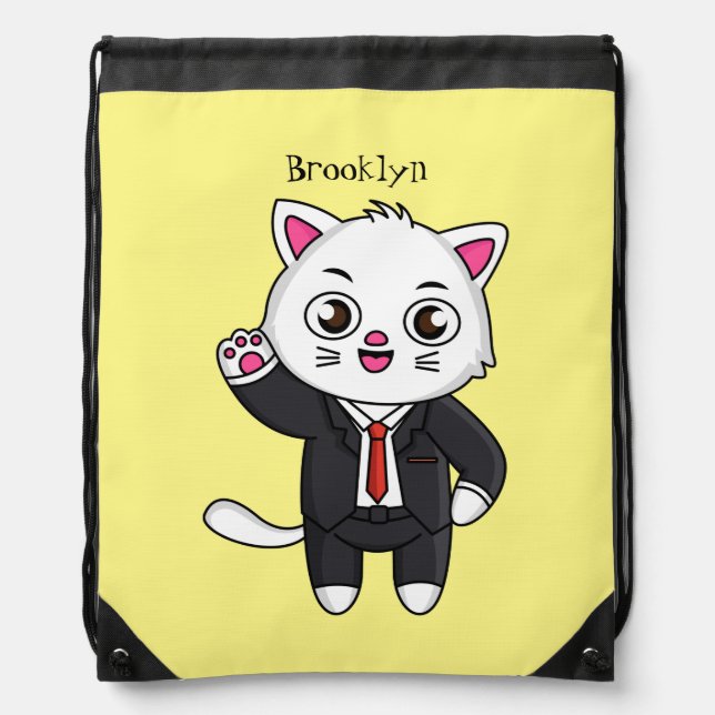 Cute kitten cat in business suit cartoon  drawstring bag (Front)