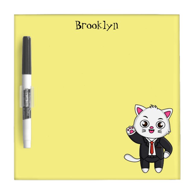 Cute kitten cat in business suit cartoon dry erase board (Front)