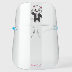 Cute kitten cat in business suit cartoon face shield