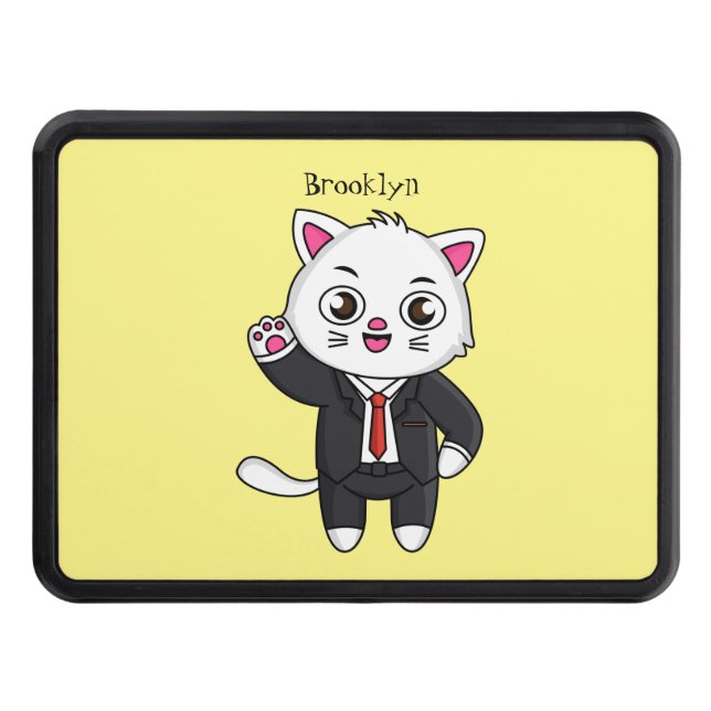 Cute kitten cat in business suit cartoon hitch cover (Front)