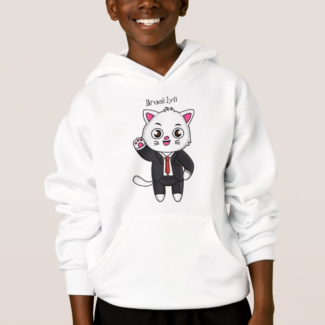 Cute kitten cat in business suit cartoon  hoodie (Front)