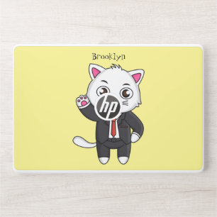 Cute kitten cat in business suit cartoon HP laptop skin