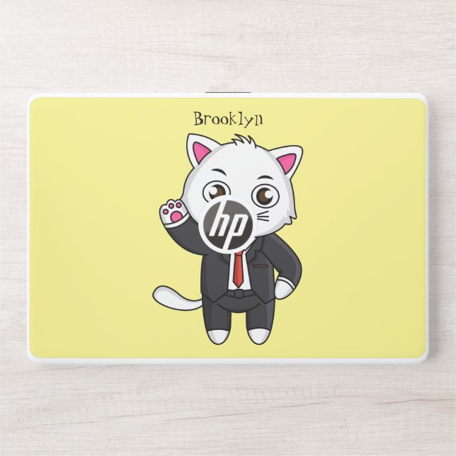 Cute kitten cat in business suit cartoon HP laptop skin (Front)