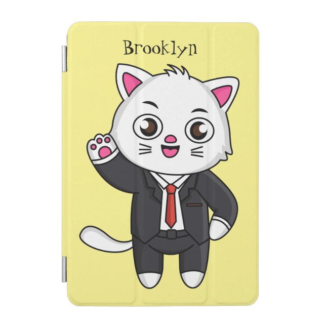 Cute kitten cat in business suit cartoon iPad mini cover (Front)