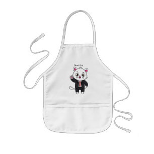 Cute kitten cat in business suit cartoon kids' apron