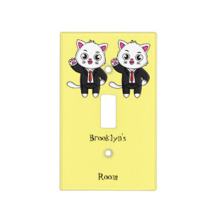 Cute kitten cat in business suit cartoon light switch cover