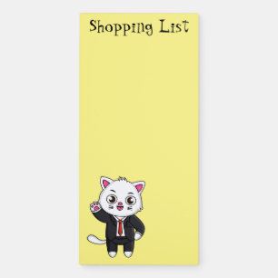 Cute kitten cat in business suit cartoon magnetic notepad