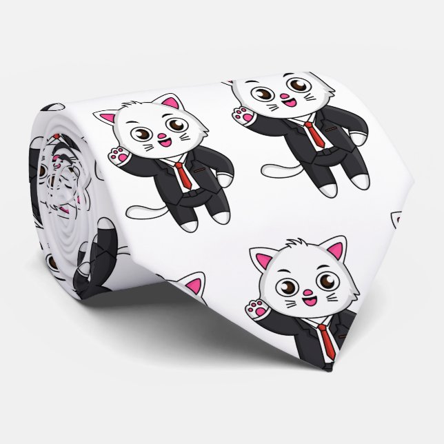 Cute kitten cat in business suit cartoon neck tie (Rolled)