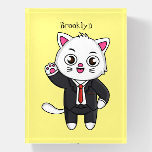 Cute kitten cat in business suit cartoon paperweight