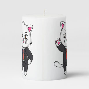 Cute kitten cat in business suit cartoon pillar candle