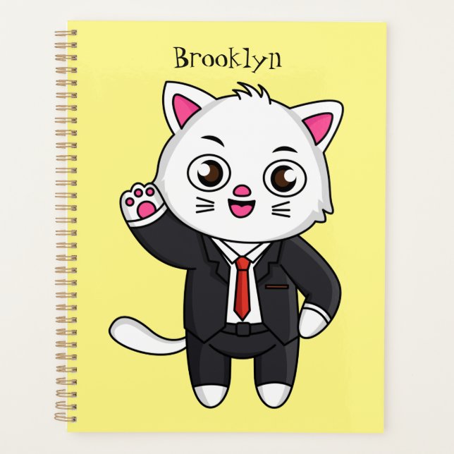 Cute kitten cat in business suit cartoon planner (Front)