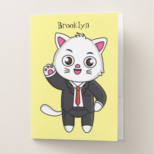 Cute kitten cat in business suit cartoon  pocket folder