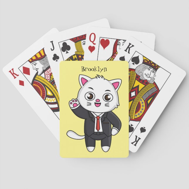 Cute kitten cat in business suit cartoon  poker cards (Back)