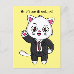 Cute kitten cat in business suit cartoon postcard