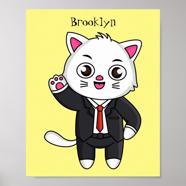 Cute kitten cat in business suit cartoon poster (Front)