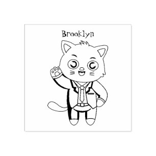 Cute kitten cat in business suit cartoon rubber stamp