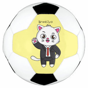 Cute kitten cat in business suit cartoon soccer ball