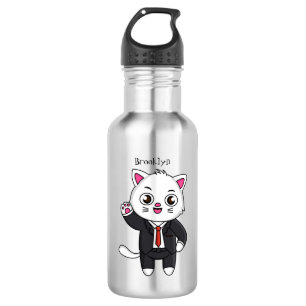 Cute kitten cat in business suit cartoon stainless steel water bottle
