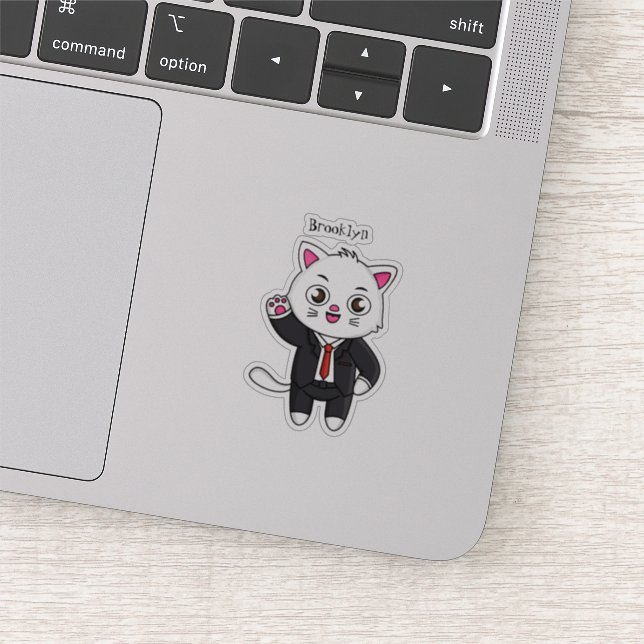Cute kitten cat in business suit cartoon sticker (Detail)